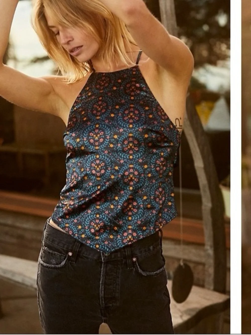 Free People Navy Floral Halter Camisole Size S